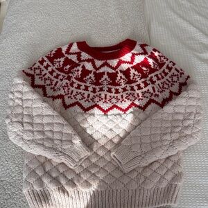 Red and Cream Patterned Women's Sweater